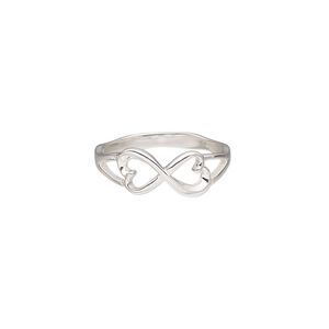 Ring, sterling silver, 7.5mm wide with infinity heart design, size 9. Sold individually.