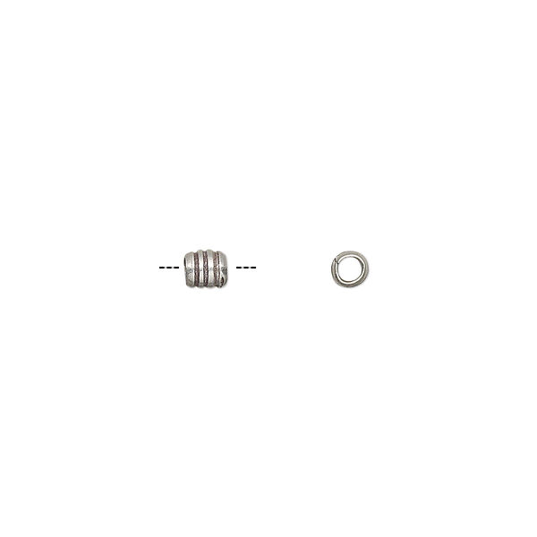Bead, Hill Tribes, antiqued sterling silver, 3.5x3mm ribbed round tube. Sold per pkg of 6. image number 0