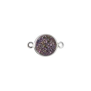 Druzy agate / sterling silver 1pkg1, electrocoated hand-cut flat round link 11mm