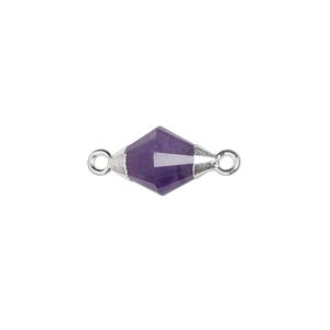 Amethyst / sterling silver 1pkg1, electroplated hand-cut faceted bicone link natural 12x8mm