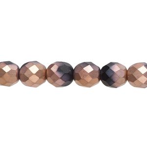Bead, Czech fire-polished glass, opaque black half-coated matte Capri rose, 8mm faceted round. Sold per 15-1/2" to 16" strand.