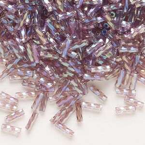 Bugle bead, Dyna-Mites™, glass, translucent rainbow light purple, 6mm twisted. Sold per 1/2 kilogram pkg.