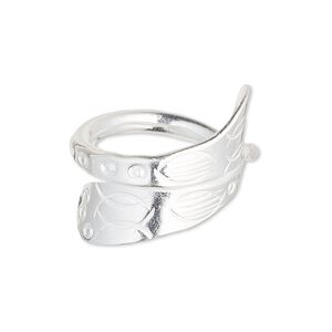 Ring, silver-plated copper, 12.5mm wide with Christian fish design, size 7-1/2. Sold individually.