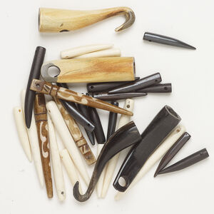 Focal / drop / clasp mix hook&eye 1pkg1, 1.25x1 to 4.75x0.75 inch top-drilled / glue-in, 3.5 ounce mixed colors bone 1-strand