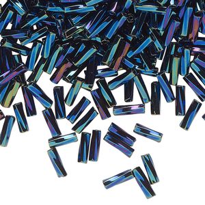 Bead, Preciosa Ornela Czech glass, bugle bead, pkg/50g, #3 twisted, blue iris opaque black, (59135).