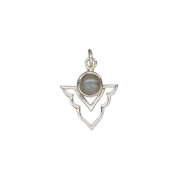 Labradorite / sterling silver 1pkg1, open arrowhead drop natural antiqued 15.5x14mm image number 1