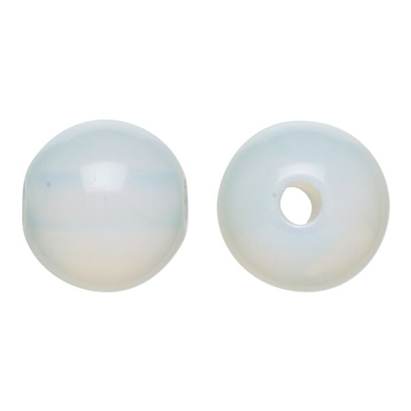 Bead, sea "opal" (glass), white, 18x17mm semi-round. Sold individually. image number 0