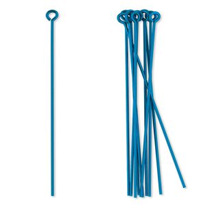 Eye pin, niobium, teal, 1-3/4 inches, 21 gauge. Sold per pkg of 10.