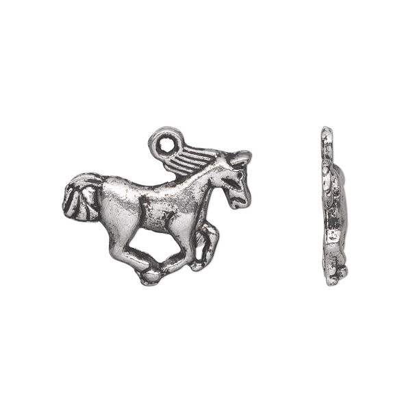 Charm, antique silver-plated "pewter" (zinc-based alloy), 21x15mm single-sided horse. Sold per pkg of 20. image number 0
