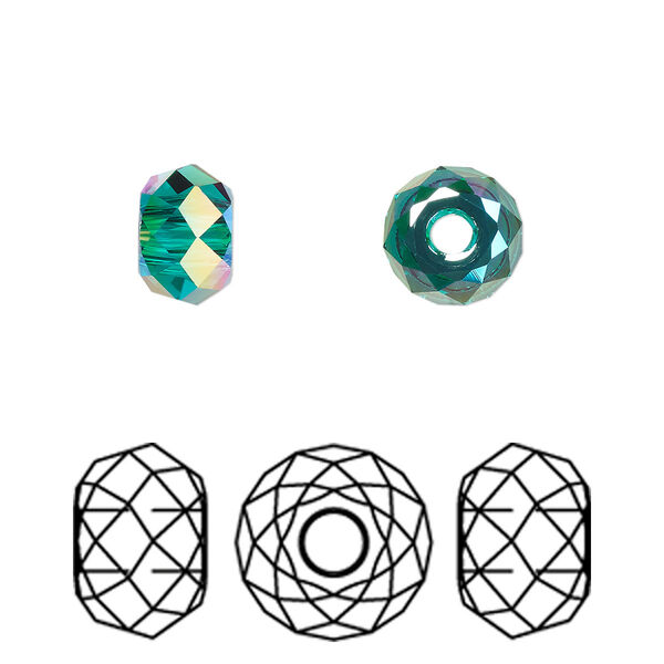 Bead 4pk emerald shimmer 2X, Crystal Passions® 8x5.3mm briolette XL hole 5042 image number 0