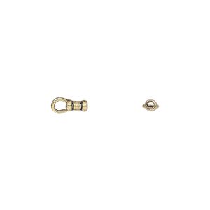 Crimp end, antiqued brass, 5x2.5mm tube with loop, 1mm inside diameter. Sold per pkg of 10.