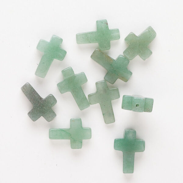 Drop 1pkg10 green aventurine, 14x10mm-18x12mm half-drlled cross B grade, natural image number 0