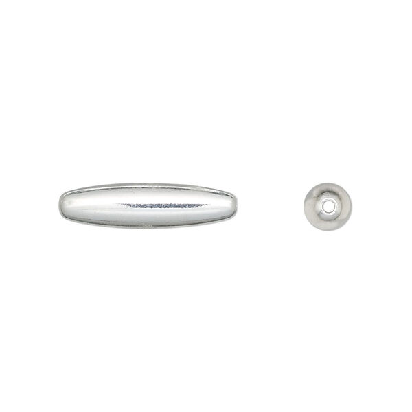 Bead, silver-plated brass, 19x5mm smooth oval. Sold per pkg of 10. image number 0