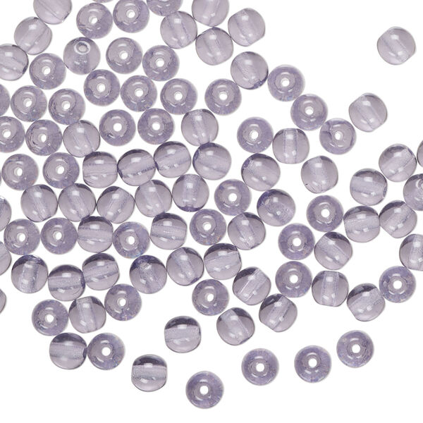 Bead 1pkg100 druk, transparent lilac, 4mm round. image number 0