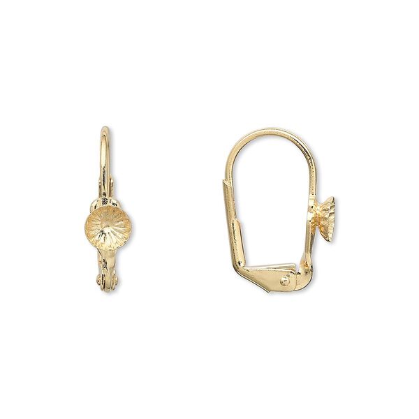 Ear wire, gold-plated brass, 17mm leverback with 4mm fluted cup. Sold per pkg of 50 pairs. image number 0