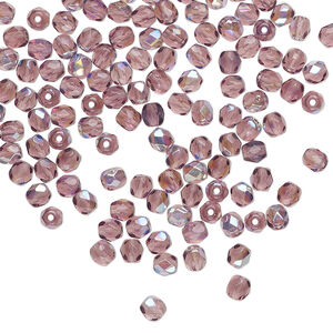 Bead, Czech fire-polished glass 1pkg1200, translucent amethyst purple AB, 3mm faceted round.