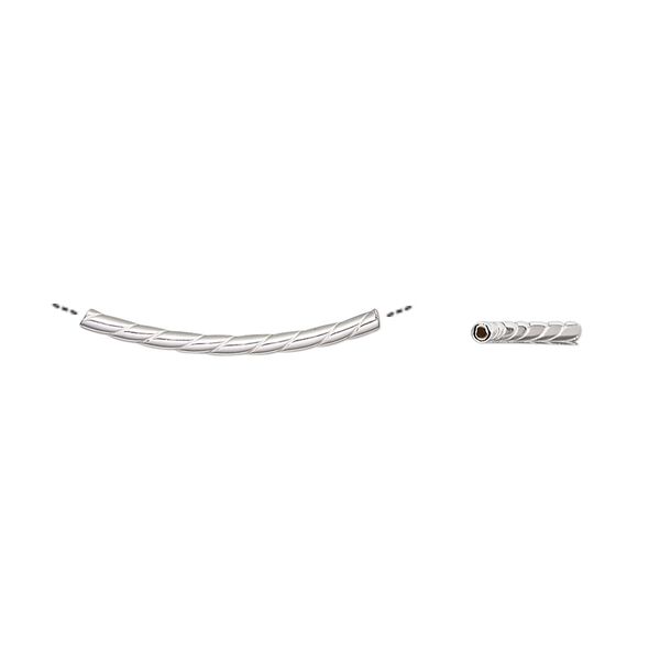Bead, sterling silver, 20x1mm curved tube with twist and 0.4-0.5mm round hole. Sold per pkg of 10. image number 0