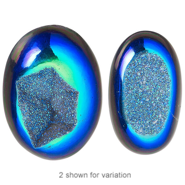 Druzy agate 1pkg1, hand-cut non-calibrated dichroic oval cab C grade, 27x18mm-36x25mm image number 0