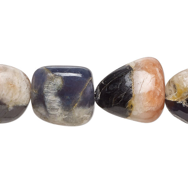 Bead, sunstone with iolite (natural), small to large hand-cut nugget with 0.4-1mm hole, Mohs hardness 6 to 7-1/2. Sold per 9-inch strand, approximately 10 beads. image number 0