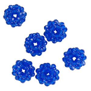 Bead, glass and monofilament, transparent cobalt, 10mm round. Sold per pkg of 6.