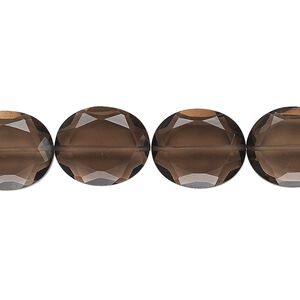 Smoky quartz 1pkg10, hand-cut faceted oval bead 14x12mm