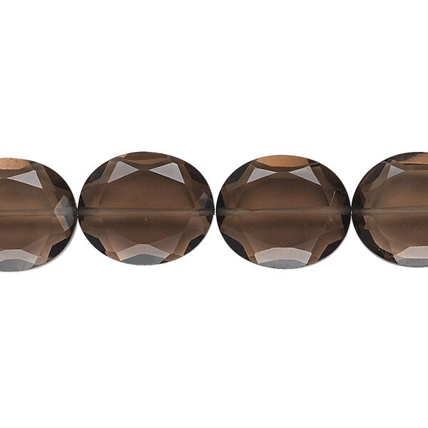 Smoky quartz 1pkg10, hand-cut faceted oval bead 14x12mm image number 0
