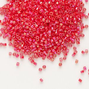 Seed bead, Delica®, glass, pkg/250g, #11 round, opaque rainbow vermillion red (DB-0159).