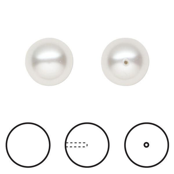 Pearl 100pk moonlight, Swarovski® 12mm half-drilled round 5818 image number 0