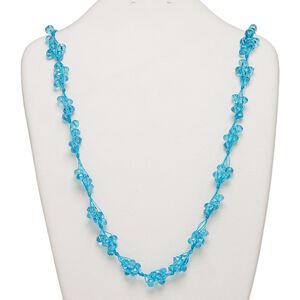 Necklace, glass and nylon cord, blue, 8x6mm faceted rondelle, 32-inch continuous loop. Sold individually.