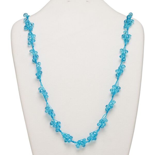 Necklace, glass and nylon cord, blue, 8x6mm faceted rondelle, 32-inch continuous loop. Sold individually. image number 0