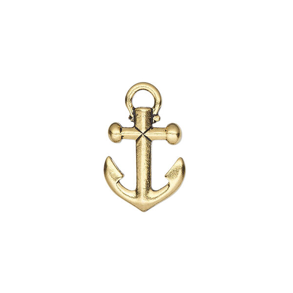 Charm, TierraCast®, antique gold-plated pewter (tin-based alloy), 16x12mm 3D anchor. Sold per pkg of 2. image number 0