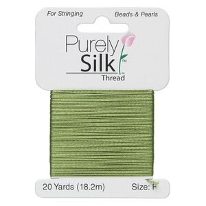 Thread, Purely Silk™, bright green, size F. Sold per 20-yard card.