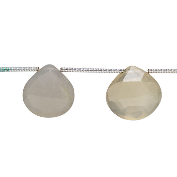 Grey moonstone 1pkg9, hand-cut top-drilled faceted puffed teardrop bead natural 12-15mm image number 0