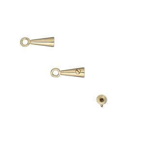 Crimp, Screw-Tite Crimps™, gold-plated brass, 8x3mm cone, for wire up to 0.024 inches. Sold per pkg of 10.