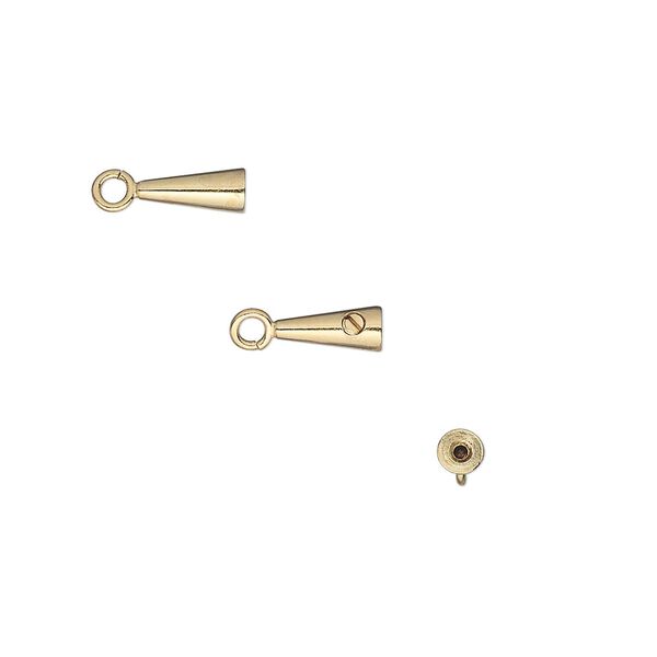 Crimp, Screw-Tite Crimps™, gold-plated brass, 8x3mm cone, for wire up to 0.024 inches. Sold per pkg of 10. image number 0