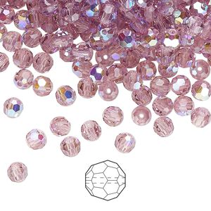 Bead 24pk light amethyst AB, Preciosa Czech crystal 4mm round
