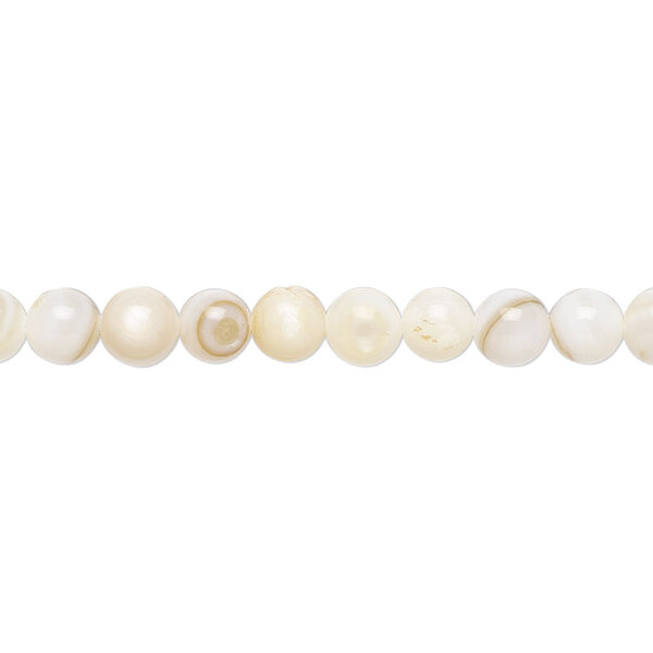 Bead, freshwater pearl shell (bleached), white, 5mm round, B grade, Mohs hardness 3-1/2. Sold per 15-1/2" to 16" strand. image number 0