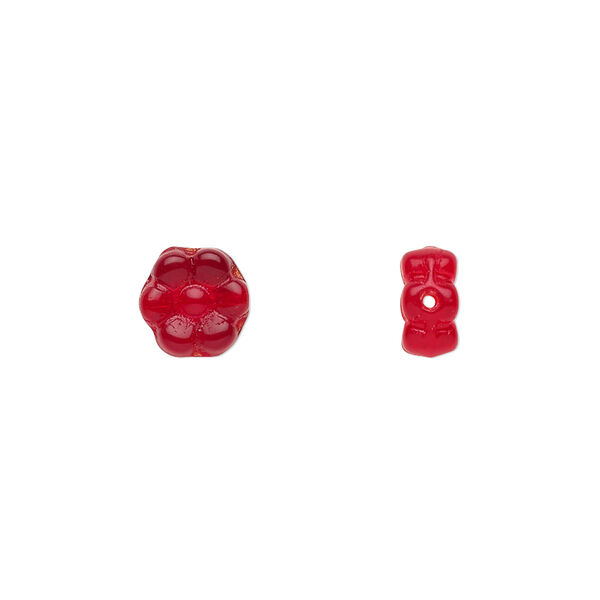 Bead, Czech pressed glass, ruby red, 8.5x8.5mm flower. Sold per 15-1/2" to 16" strand, approximately 50 beads. image number 0