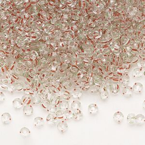 Seed bead, Preciosa Ornela, glass, transparent red / green / clear, #8 rocaille. Sold per 500-gram pkg.