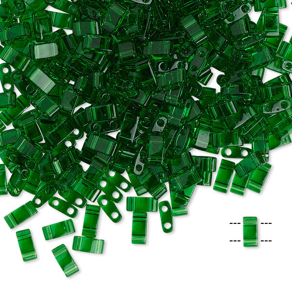 Seed bead, TILA®, glass, pkg/40g, 5x2.3mm half tila rectangle, transparent pistachio, (HTL-146). image number 0