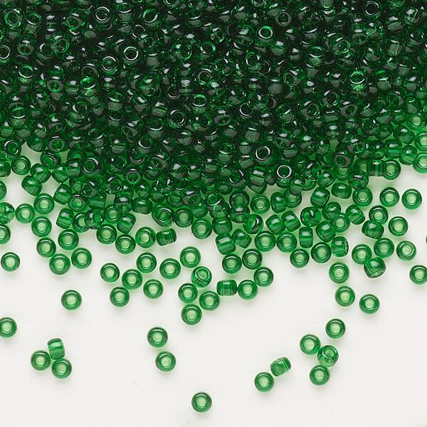 Seed bead, Dyna-Mites™, glass, pkg/40g, #11 round, transparent emerald green, (22 11/0 RR). image number 0