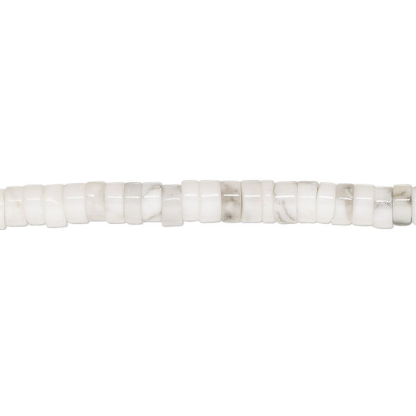 Bead, white howlite (natural), 4x2mm heishi, B grade, Mohs hardness 3 to 3-1/2. Sold per 15-1/2" to 16" strand. image number 0