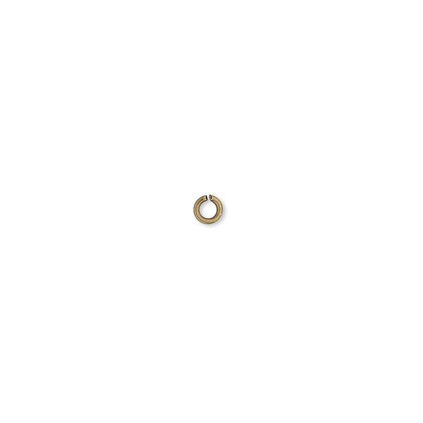 Jump ring, antique gold-plated brass, 3mm round, 1.7mm inside diameter, 22 gauge. Sold per pkg of 500. image number 0