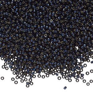 Seed bead, Miyuki, glass, pkg/35g, #15 rocaille, Duracoat® transparent silver-lined dark navy blue, (RR-4282).