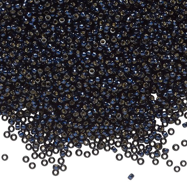 Seed bead, Miyuki, glass, pkg/35g, #15 rocaille, Duracoat® transparent silver-lined dark navy blue, (RR-4282). image number 0