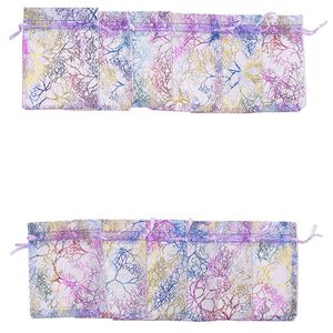 Pouch, organza, pkg/12, multicolored, 4-1/2 x 3-1/2 inches with curved line pattern and drawstring closure.