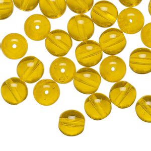 Czech glass 1pkg50, round druk bead yellow 8mm