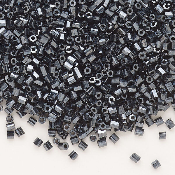 Seed bead, Dyna-Mites™, glass, pkg/1/2kg, #11 2-cut hex, opaque iris silver, (928 11/0 2CUT). image number 0