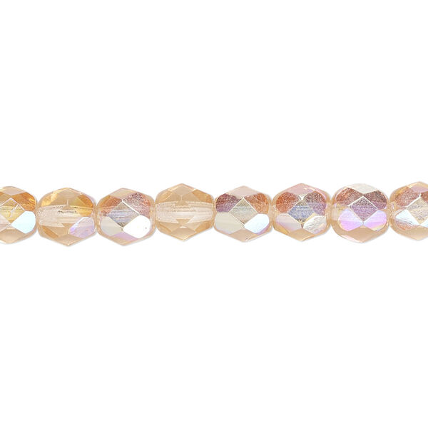 Bead, Czech fire-polished glass, translucent light rose AB, 6mm faceted round. Sold per pkg of 1,200 (1 mass). image number 0
