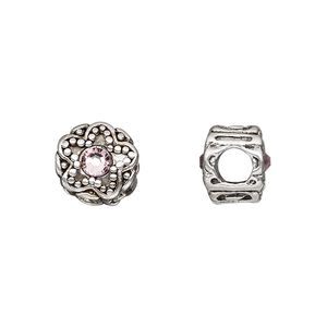 Bead, Dione®, antique silver-plated pewter (tin-based alloy) and crystal rhinestone, alexandrite purple, 11mm double-sided round with star design. Sold individually.